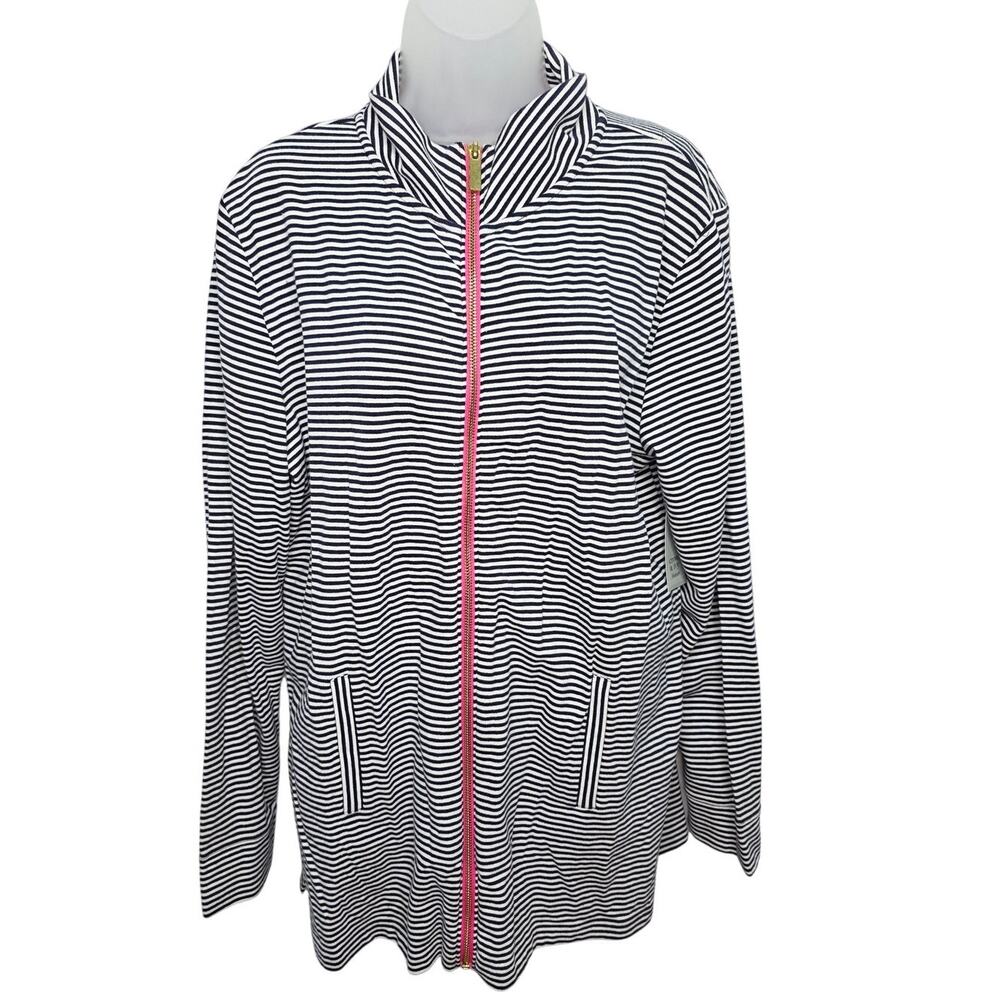 Crown & Ivy Beach Jacket Women's XL Striped Zip Up  Coastal Preppy Lightweight